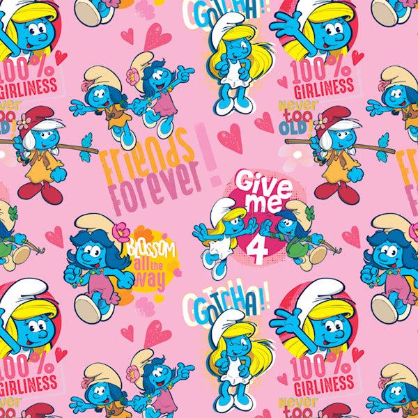 Baumwolljersey Schlümpfe - Smurfs - auf Rosa